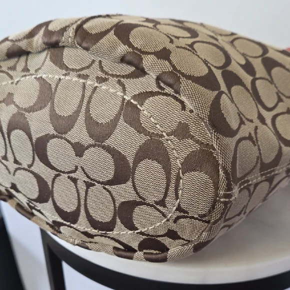 Coach Monogram Canvas Shoulder Bag with Red Leather Trim Vintage - Picture 3 of 13